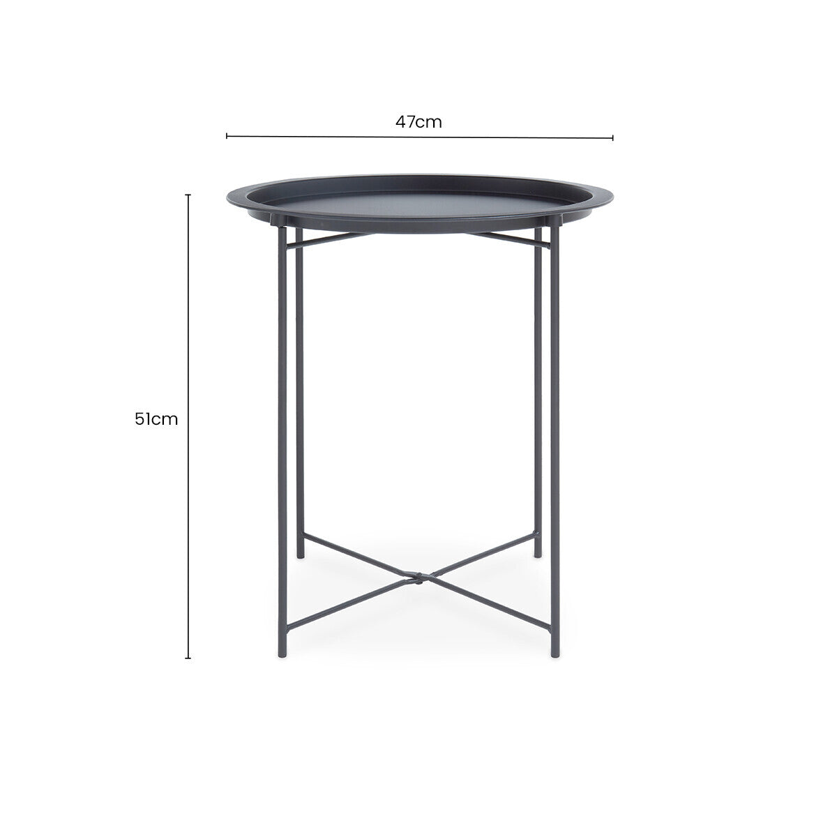 Grey Powder Coated Metal Round Side Table with Intersecting Cross Base, Acero