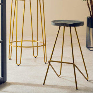 District Elm Wood Bar Stool With Metal Legs