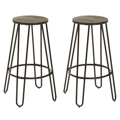 3 Piece Bar Table and Stool Set with Hairpin Legs in Natural Finish , District