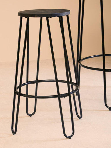 3 Piece Bar Table and Stool Set with Hairpin Legs in Natural Finish , District