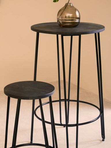 3 Piece Bar Table and Stool Set with Hairpin Legs in Natural Finish , District