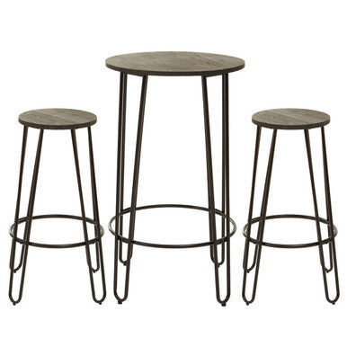 3 Piece Bar Table and Stool Set with Hairpin Legs in Natural Finish , District
