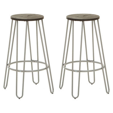 3 Piece Elm Wood Bar Table and Stool Set with Hairpin Legs in Natural Finish, District