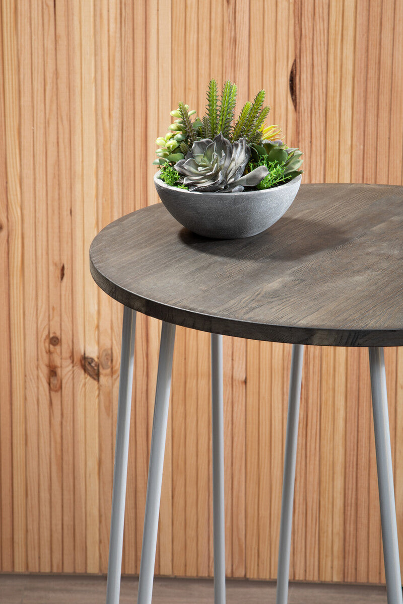 3 Piece Elm Wood Bar Table and Stool Set with Hairpin Legs in Natural Finish, District