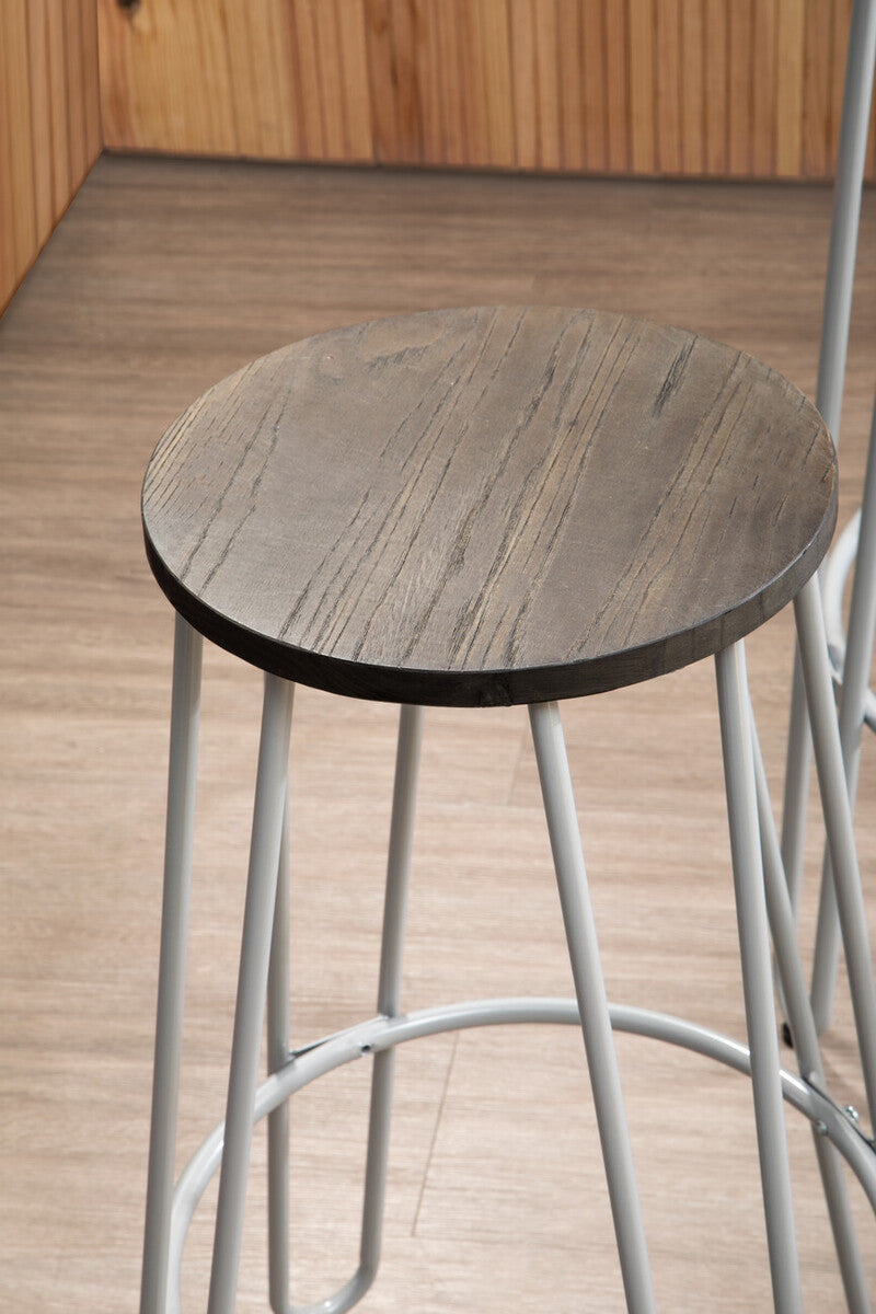 3 Piece Elm Wood Bar Table and Stool Set with Hairpin Legs in Natural Finish, District