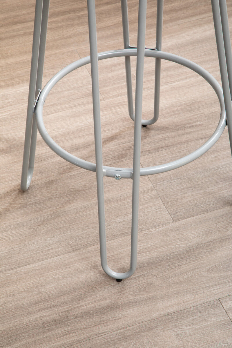 3 Piece Elm Wood Bar Table and Stool Set with Hairpin Legs in Natural Finish, District