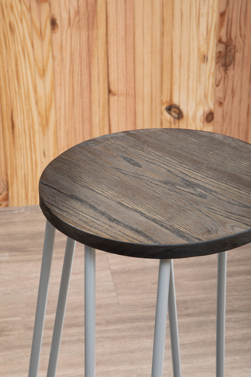 3 Piece Elm Wood Bar Table and Stool Set with Hairpin Legs in Natural Finish, District