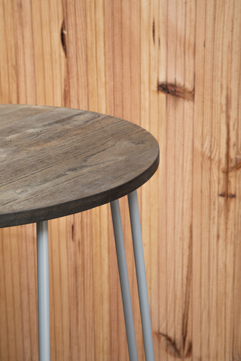 3 Piece Elm Wood Bar Table and Stool Set with Hairpin Legs in Natural Finish, District