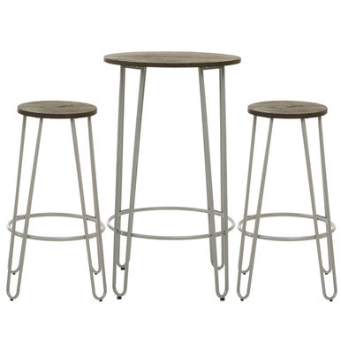 3 Piece Elm Wood Bar Table and Stool Set with Hairpin Legs in Natural Finish, District