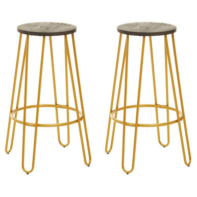 3 Piece Elm Wood Bar Table and Stool Set with Angular Frame in Gold Finish, District