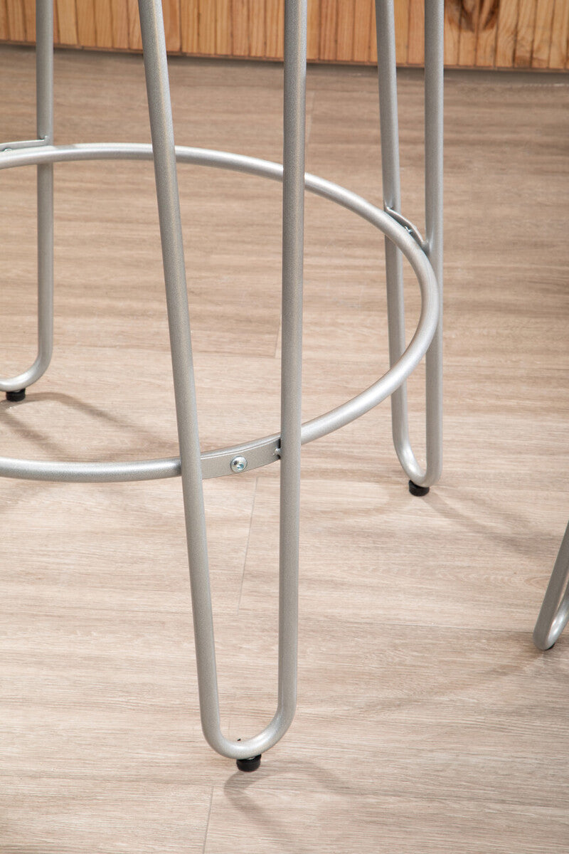 3 Piece Elm Wood Bar Table and Stool Set with Angular Frame in Silver Finish, District