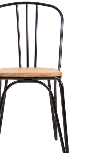 District Dining Chair Elm Wood Seat With Black Finish Metal Frame