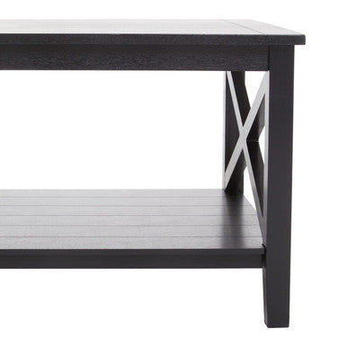 Black Wooden Coffee Table with Lower Shelf and X Frame Side Panels, Heritage