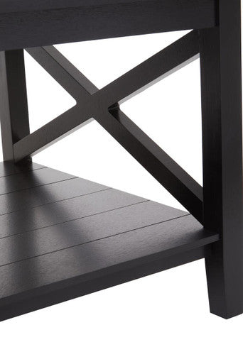 Black Wooden Coffee Table with Lower Shelf and X Frame Side Panels, Heritage