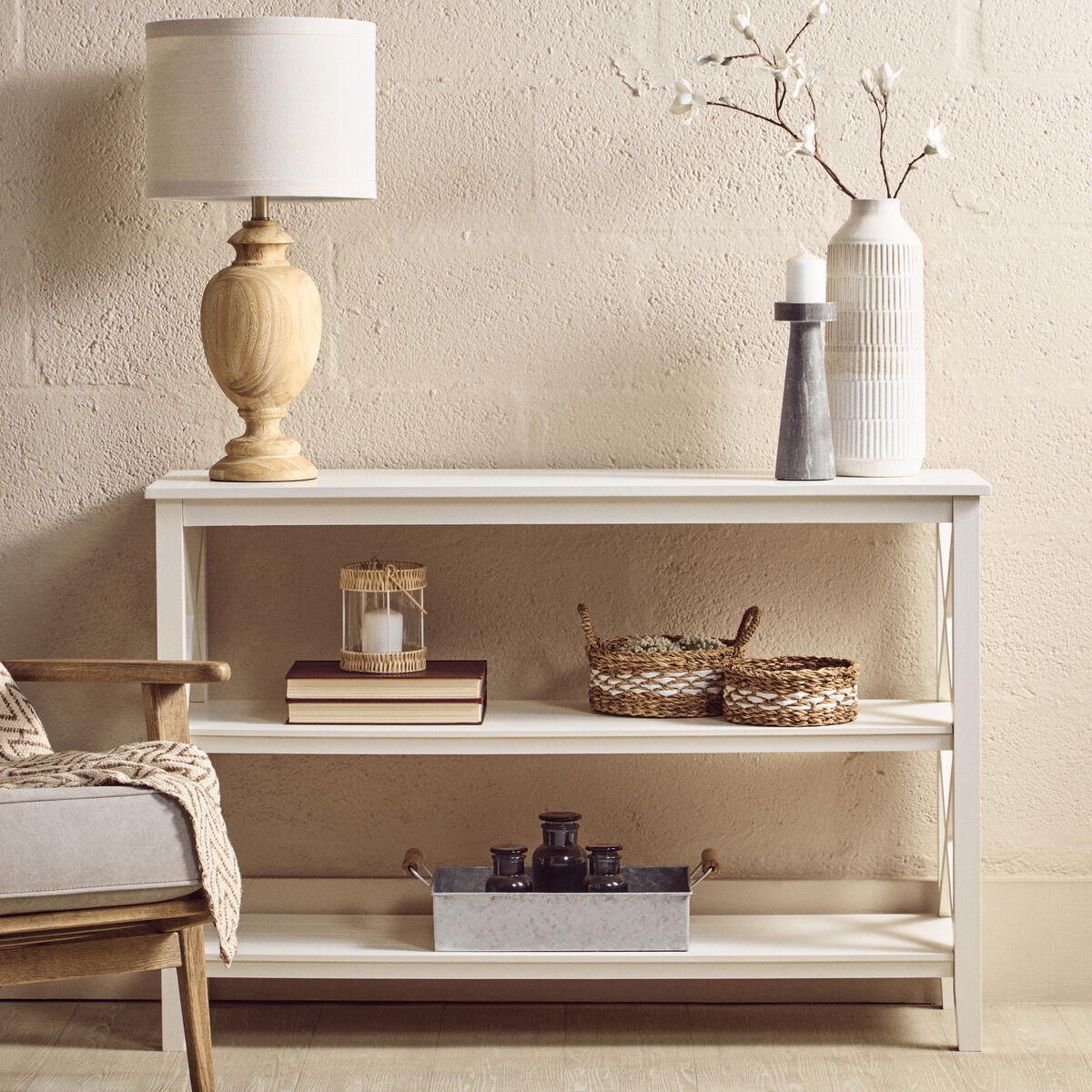 Heritage Two Shelf Large White Bookcase