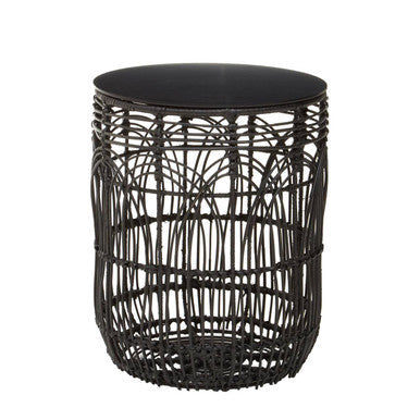 Black Round Rattan Stool or Side Table | Arles