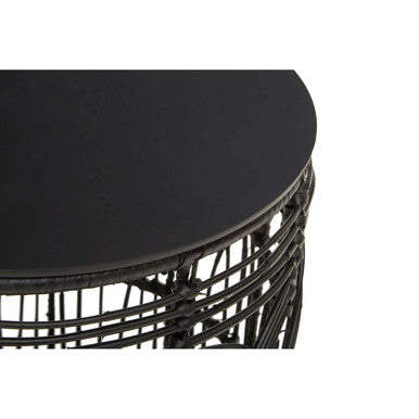 Black Round Rattan Stool or Side Table, Arles