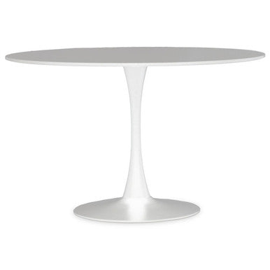 White Wooden Top Large Round Dining Table with Metal Base, Laila