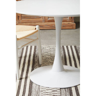 White Wooden Top Large Round Dining Table with Metal Base, Laila
