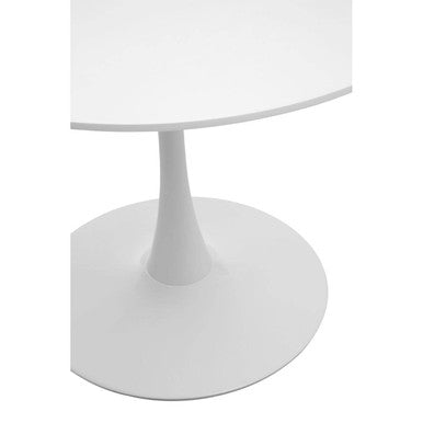 White Wooden Top Large Round Dining Table with Metal Base, Laila