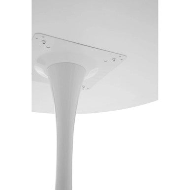 White Wooden Top Large Round Dining Table with Metal Base, Laila