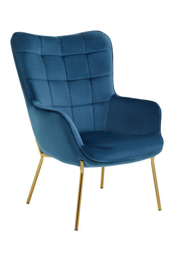 Stockholm Blue Velvet Chair with Gold Finish Tapered Legs