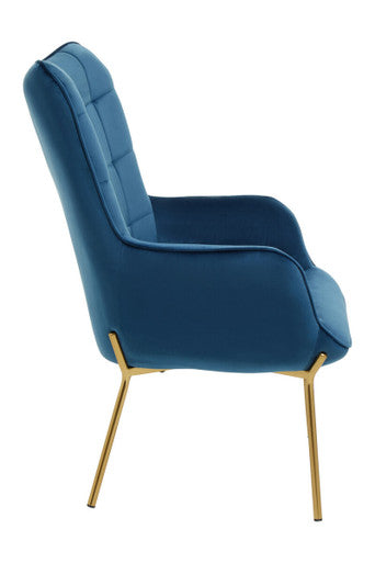 Stockholm Blue Velvet Chair with Gold Finish Tapered Legs