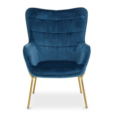 Stockholm Blue Velvet Chair with Gold Finish Tapered Legs