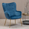 Stockholm Blue Velvet Chair with Gold Finish Tapered Legs