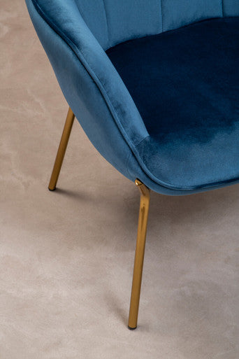 Stockholm Blue Velvet Chair with Gold Finish Tapered Legs