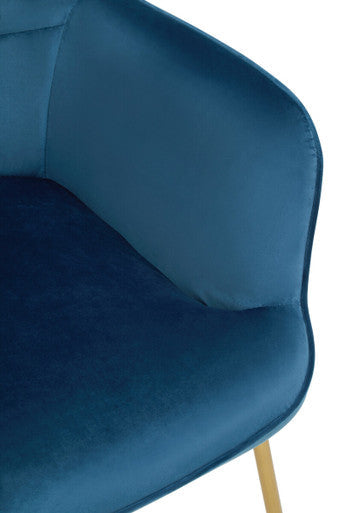 Stockholm Blue Velvet Chair with Gold Finish Tapered Legs