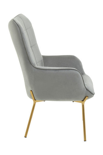 Stockholm Grey Velvet Chair with Gold Finish Tapered Legs