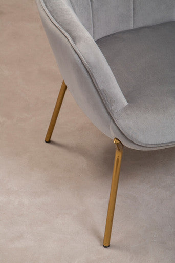 Stockholm Grey Velvet Chair with Gold Finish Tapered Legs