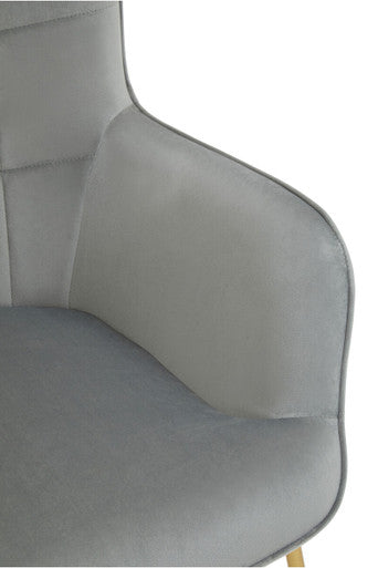 Stockholm Grey Velvet Chair with Gold Finish Tapered Legs