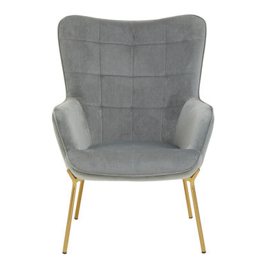 Stockholm Grey Velvet Chair with Gold Finish Tapered Legs