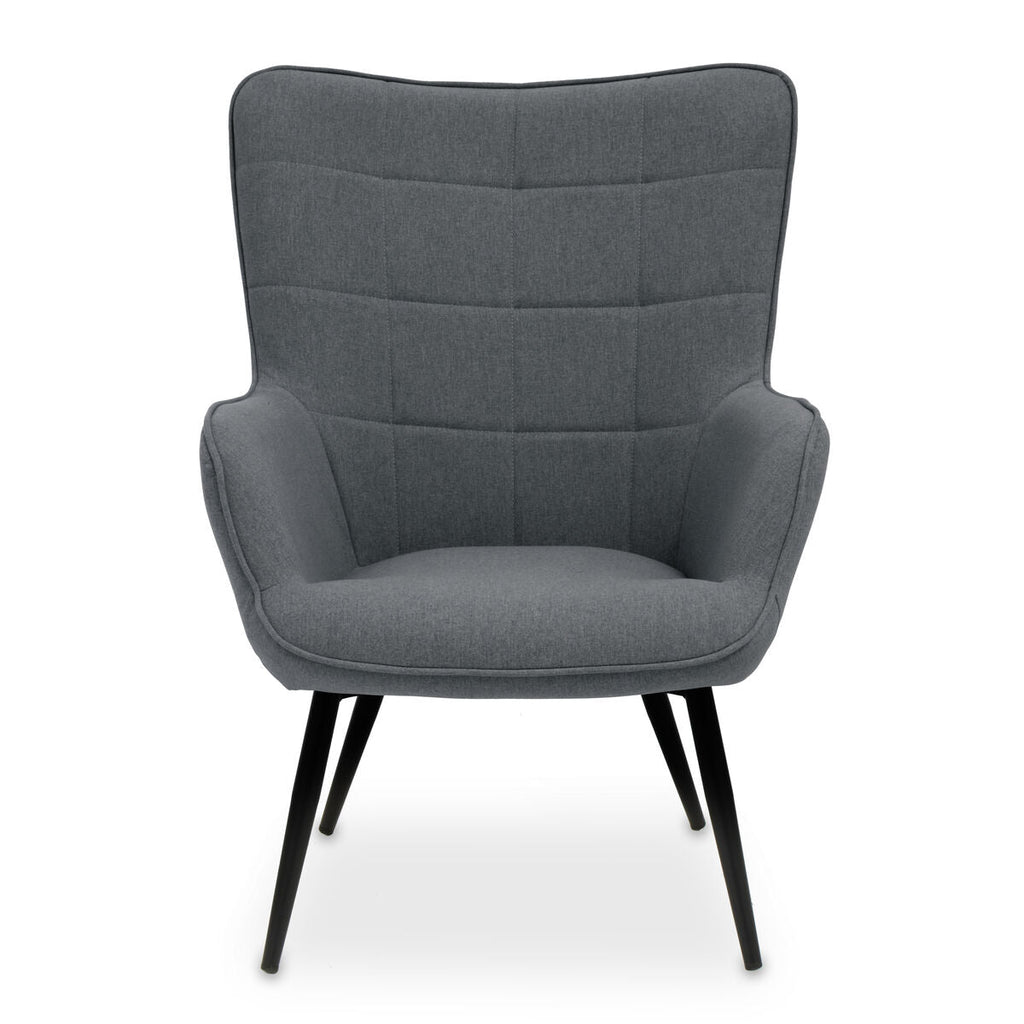Stockholm Grey Fabric Armchair with Square Tufted Backrest