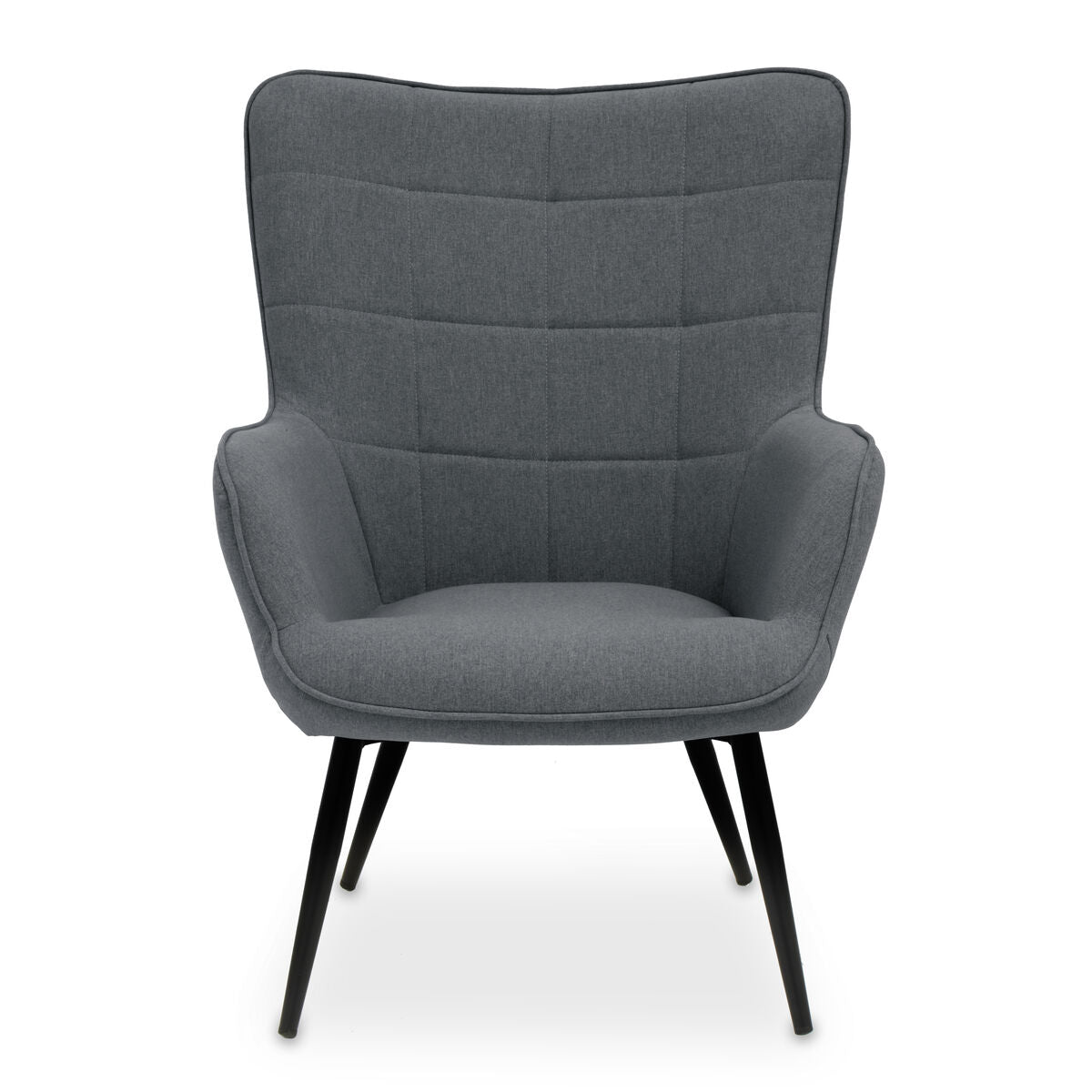 Stockholm Grey Fabric Armchair with Square Tufted Backrest