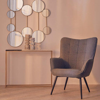 Stockholm Grey Fabric Armchair with Square Tufted Backrest