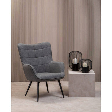 Stockholm Grey Fabric Armchair with Square Tufted Backrest
