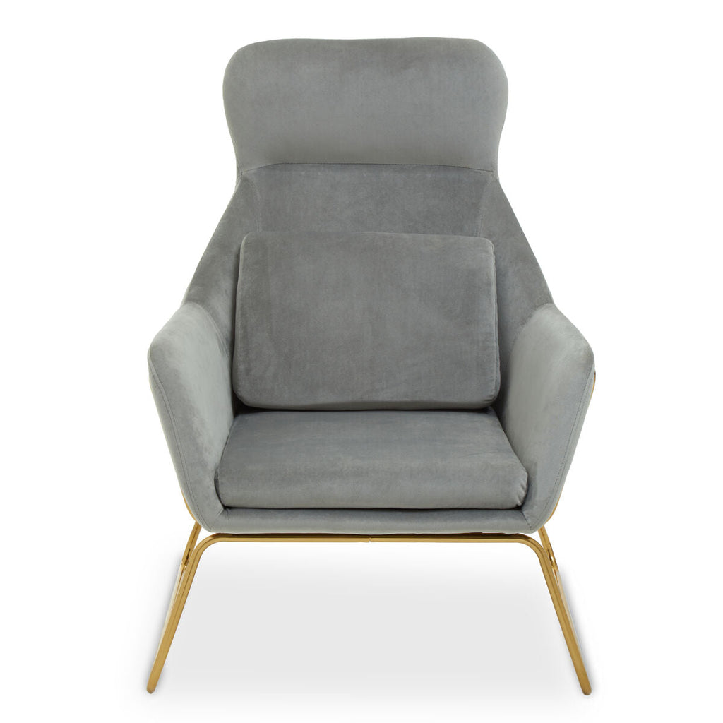 Stockholm Grey Velvet Armchair with Gold Metal Legs
