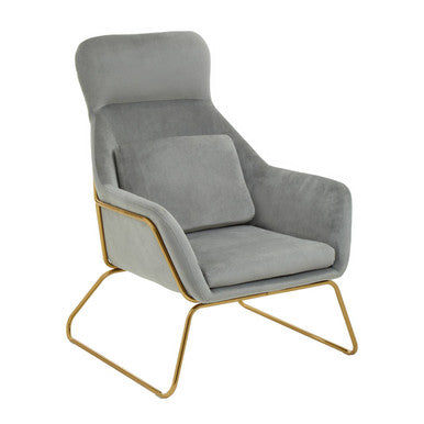 Stockholm Grey Velvet Armchair with Gold Metal Legs