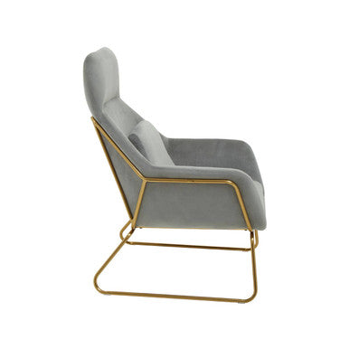 Stockholm Grey Velvet Armchair with Gold Metal Legs