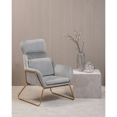 Stockholm Grey Velvet Armchair with Gold Metal Legs