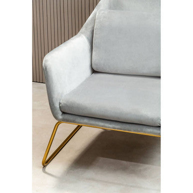 Stockholm Grey Velvet Armchair with Gold Metal Legs
