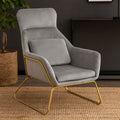 Stockholm Grey Velvet Armchair with Gold Metal Legs