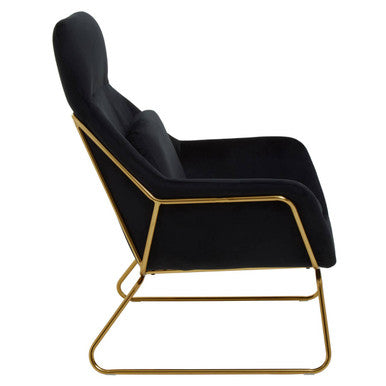 Stockholm Black Velvet Armchair with Gold Metal Legs
