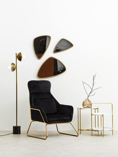 Stockholm Black Velvet Armchair with Gold Metal Legs