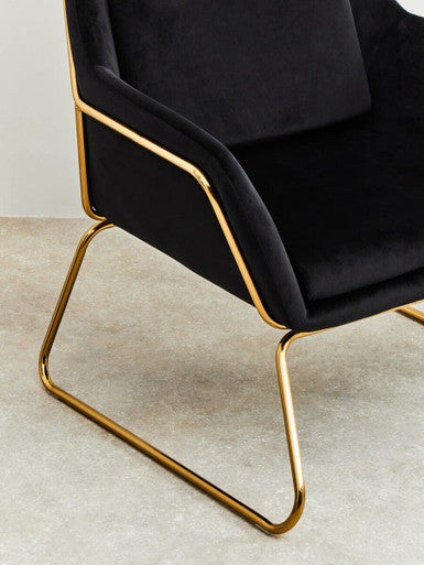 Stockholm Black Velvet Armchair with Gold Metal Legs