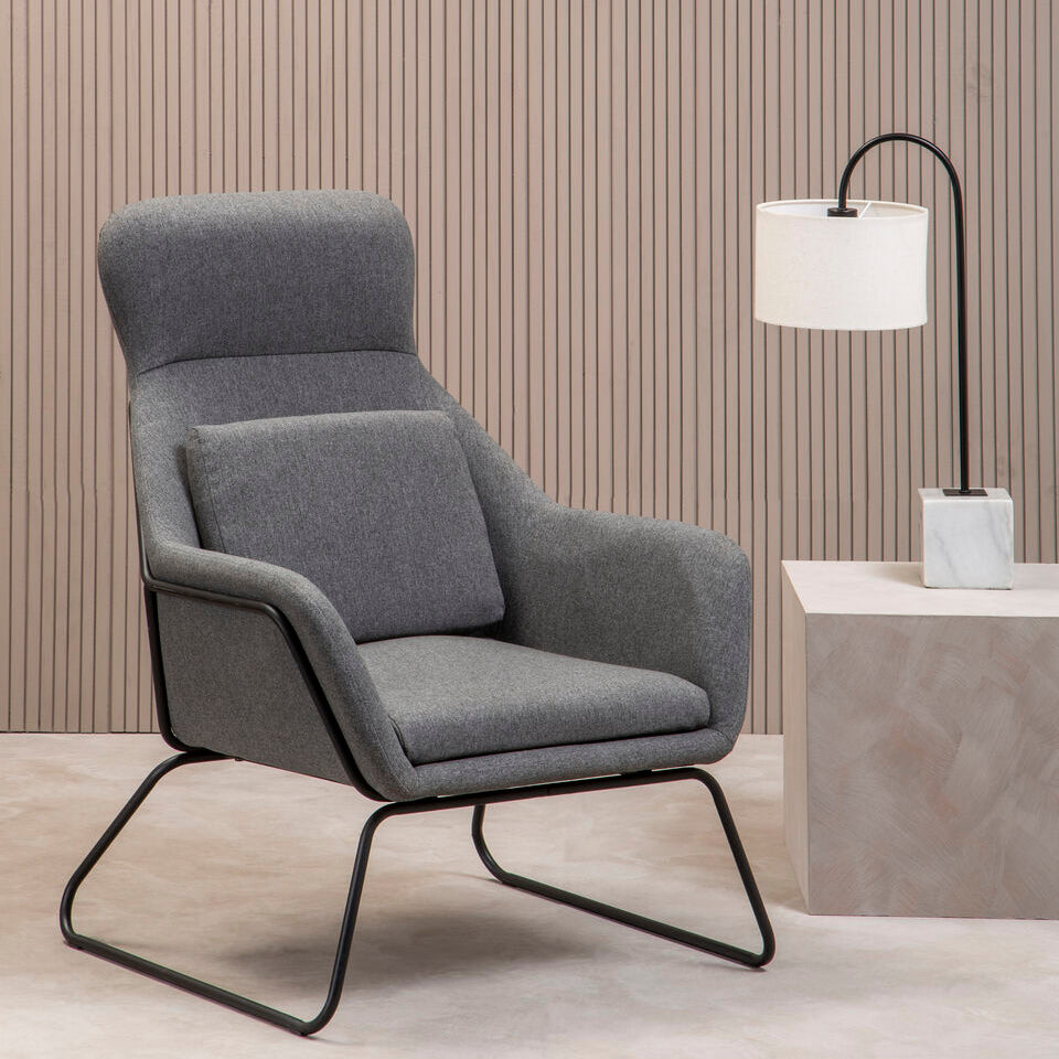Stockholm Grey Fabric Chair with Black Metal Legs