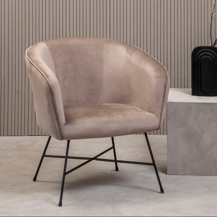Stockholm Mink Velvet Accent Chair with Wood Frame